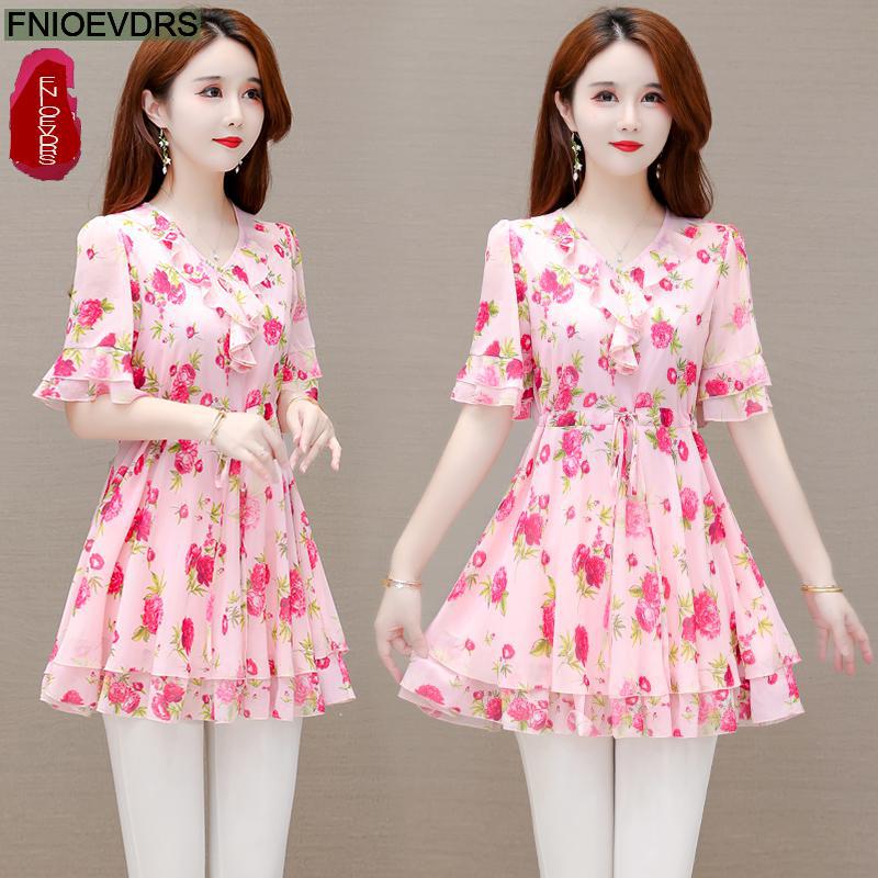 M -5xl klær klær dame europeisk stil basisskjorte blomstertrykk retro rysjer magetunika peplum topp bluser