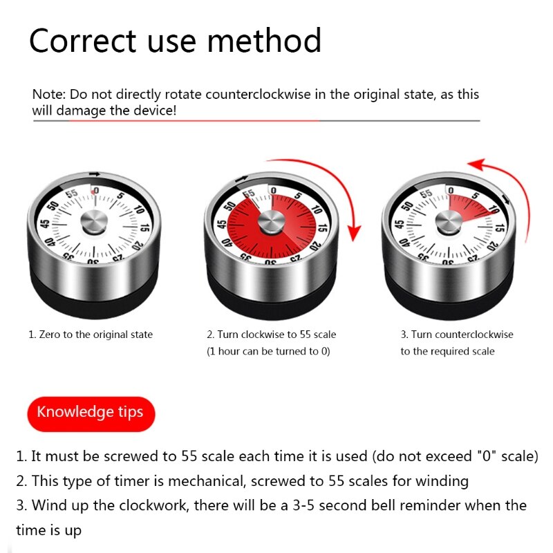 Stainless Steel Visual Timer Mechanical Kitchen 60-Minutes Alarm Cooking Timer