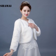 Faux Fur Wedding Jacket 3/4 Sleeves Bridal Coat Fall Winter Warm Bride Bolero In Stock Ivory Wedding Accessoriies