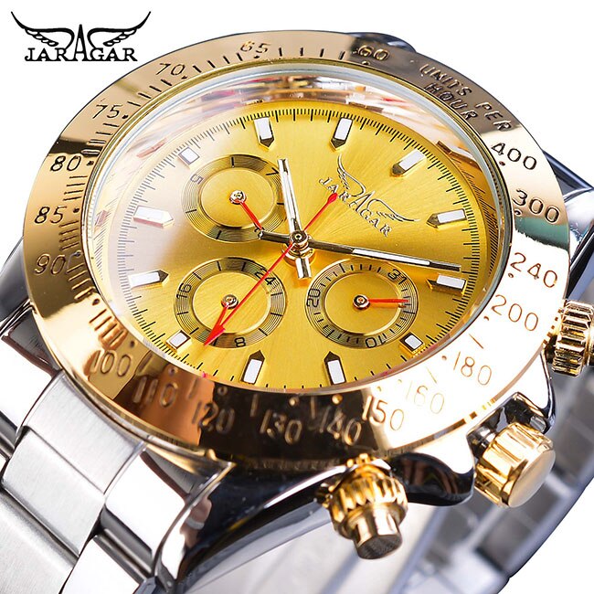 Jaragar Montre Homme Mens Watches Automatic Golden Stainless Steel Date Sports Mechanical Wristwatch Clock Relogio: GMT970-5