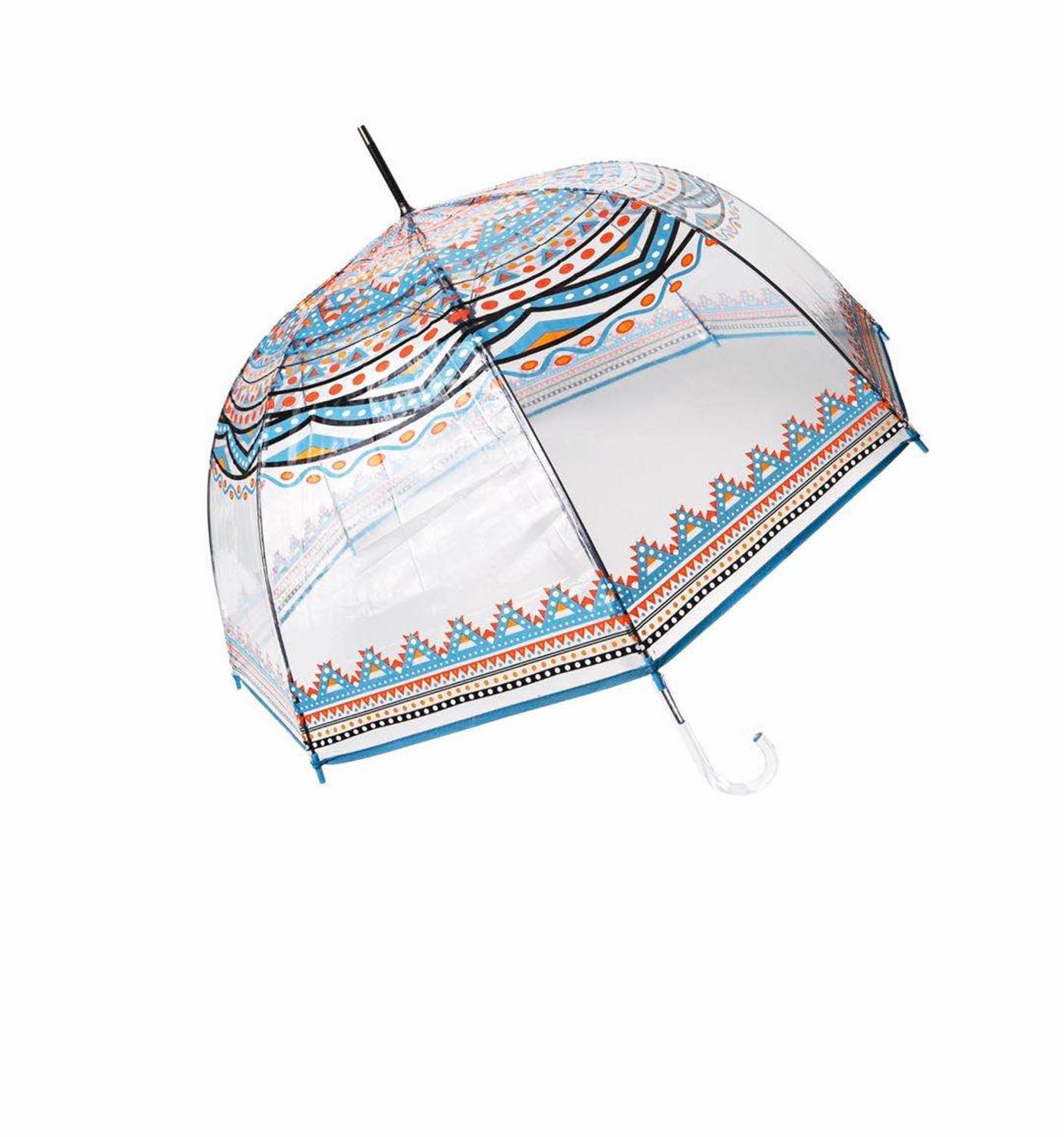Parapluie anti-vent Transparent en forme de cloche ethnique pour femmes, pour maisons de ville: Bleu