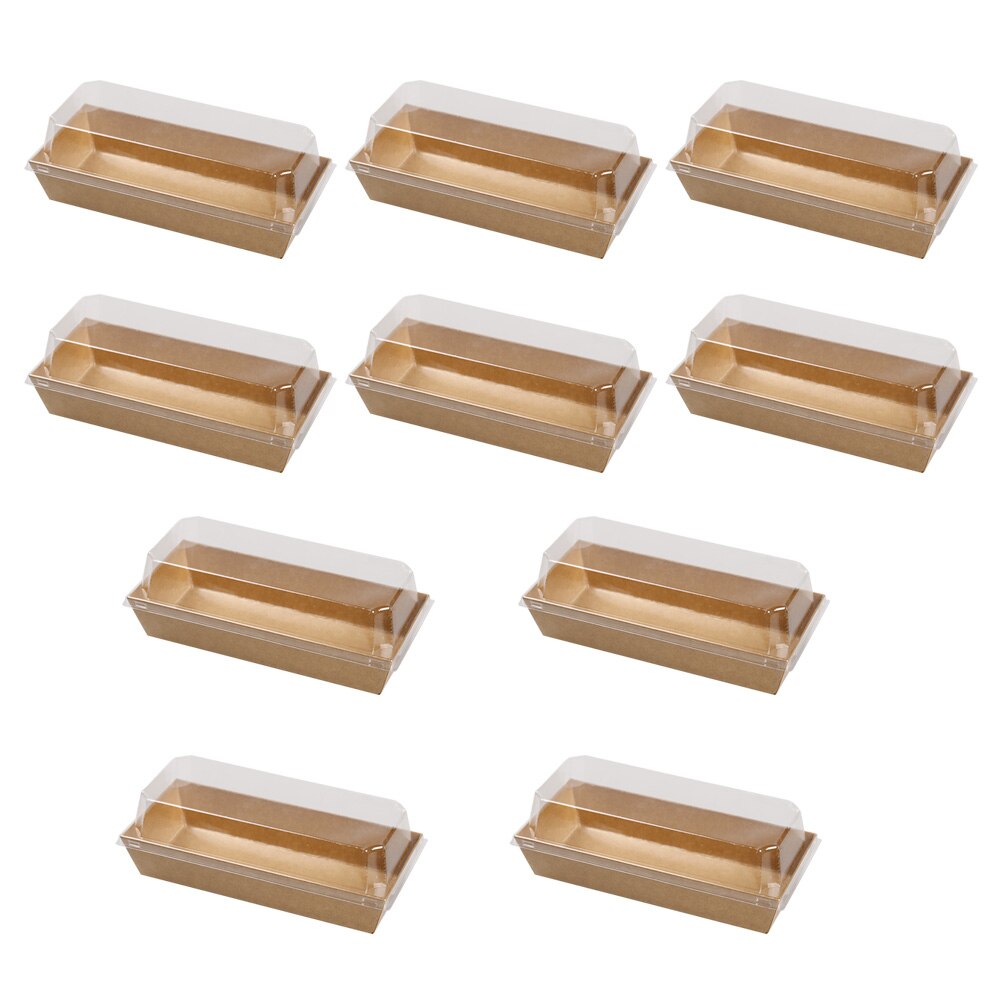 Boîte d'emballage rectangulaire en papier Kraft, pour pain, gâteau, Sandwich, boîte d'emballage avec couvercles en plastique transparent, 10 pièces