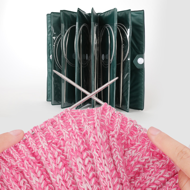 Looen 11pcs Stainless Steel Circular Knitting Needles Crochet Hook Weave Set DIY Yarn Weave Craft Tools With Bag 43cm 65cm 80cm