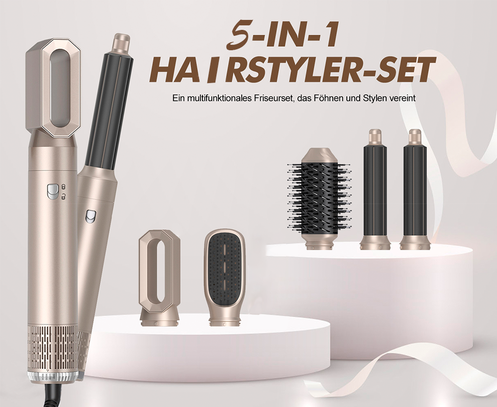 Brosse sèche-cheveux électrique 5 en 1, lisseur à Air , peigne multi-cheveux, fer à friser rotatif, ensemble