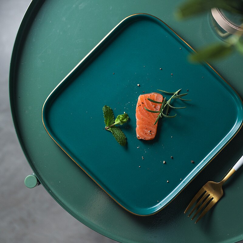 Nordic light luxe keramische westerse steakbord groen phnom penh vierkant bord dessert dessert taartschaal huishoudelijk servies