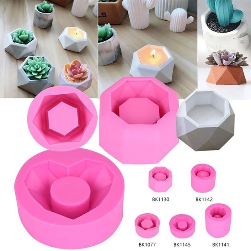 Silicone Mold DIY Handmade Silicone Concrete Mold Geometric Polygon Succulents Flower Pot Holder Mold Office Decoration