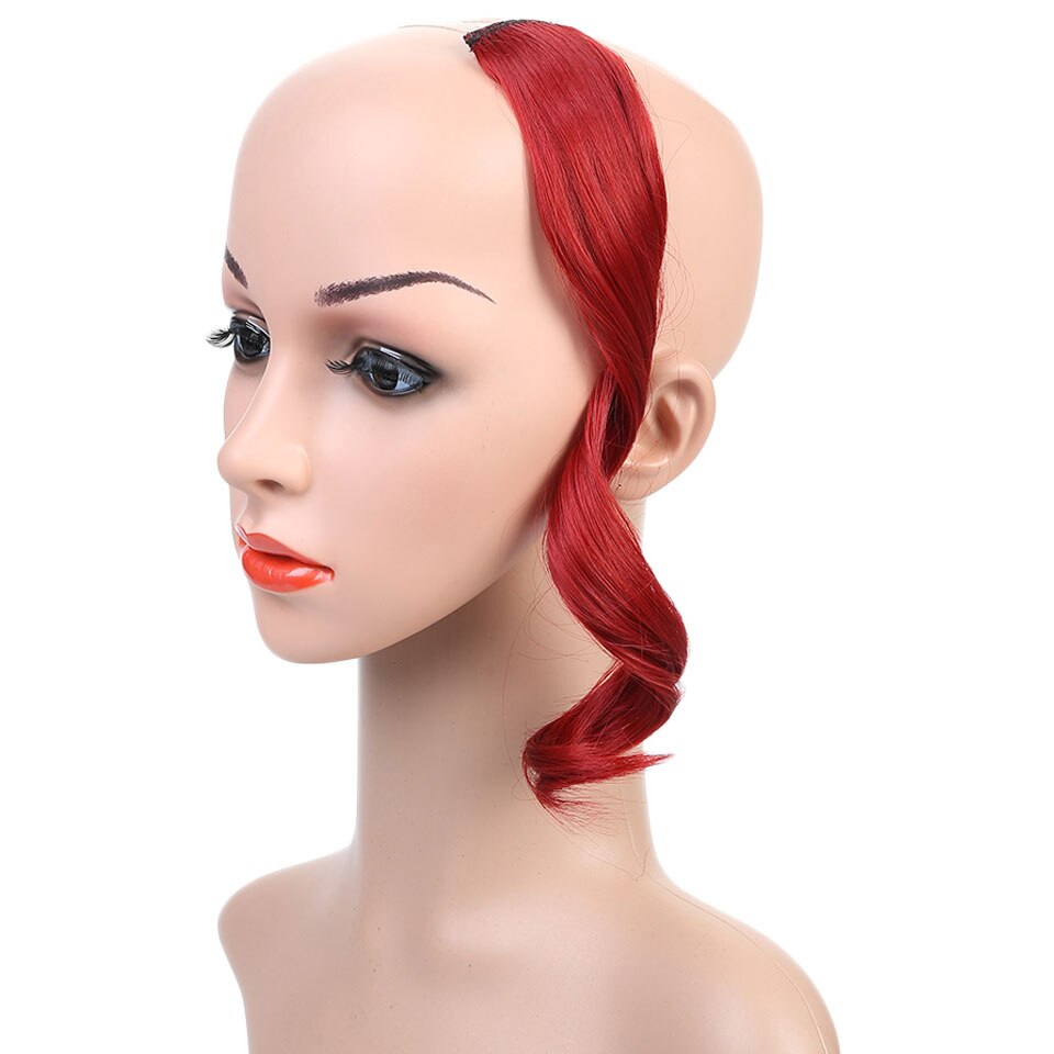 Buqi syntetisk naturlig bølget en klips i pannelugg foran hårside frynser hår for kvinner svart brun lang pannelugg hårforlengelse