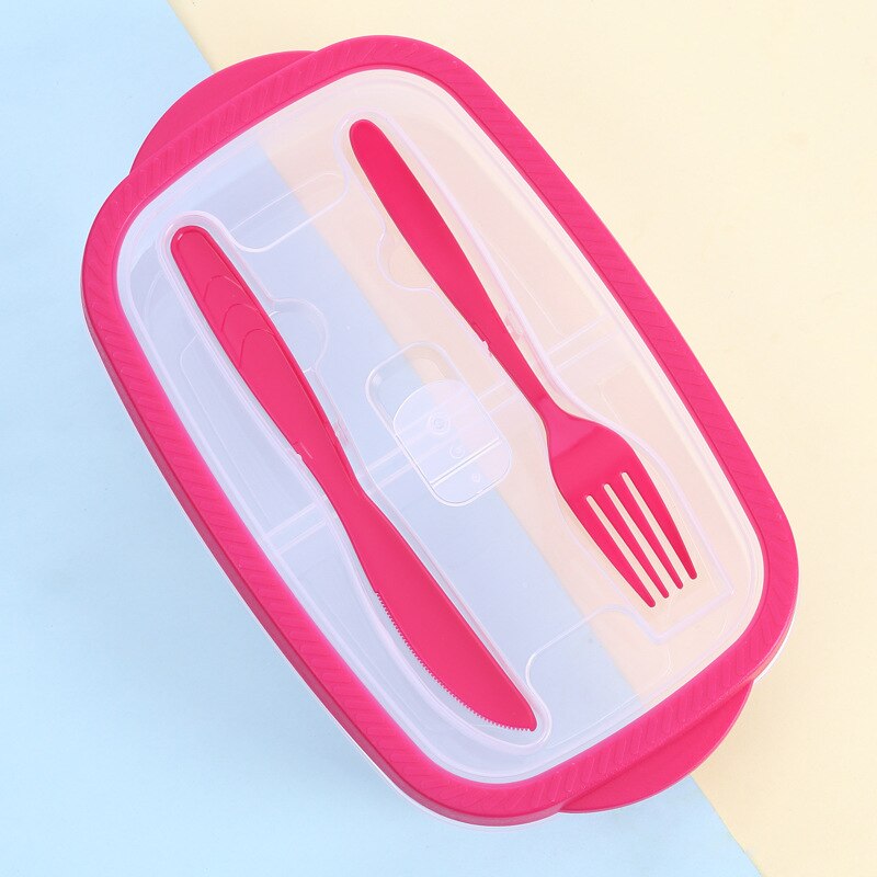 Plastic Bento Box Maaltijd Voedsel Opslag Prep Lunchbox 2 Compartiment Herbruikbare Microwavable Containers Home Met messen Vork Volwassenen: Rood