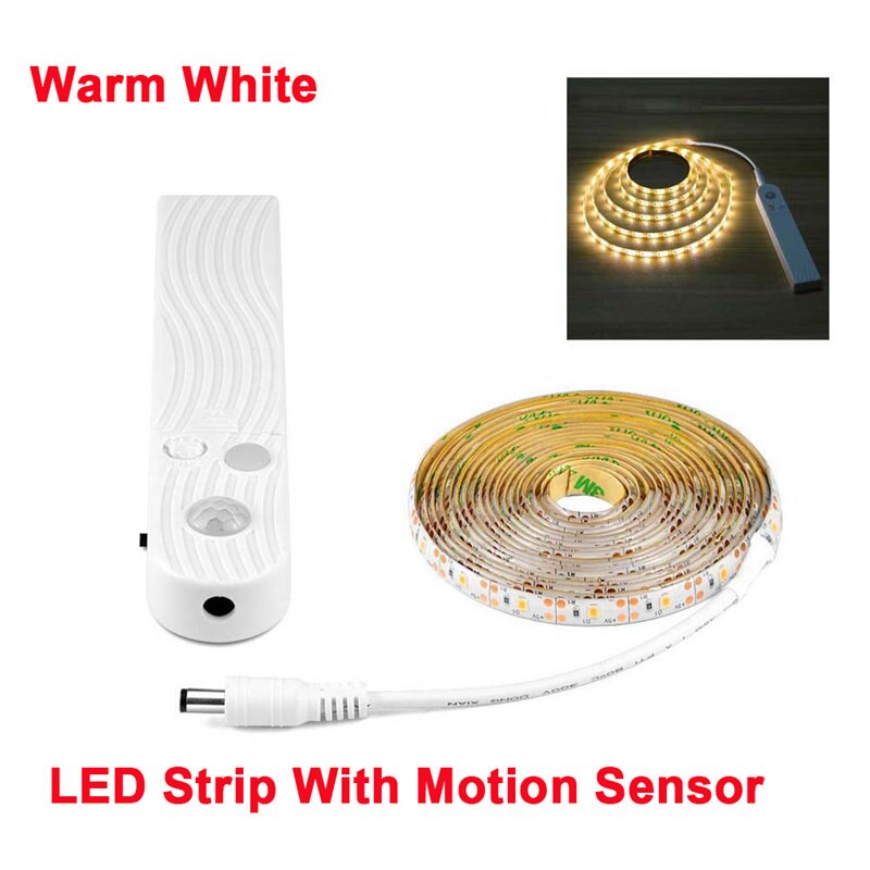 1M/2M/3M DC 5V Motion Sensor LED Night Light Kitchen Lighting Cupboard Closet Bed Room PIR Sensor Detector Light Strip Lamp: Motion Sensor Warm / 3m