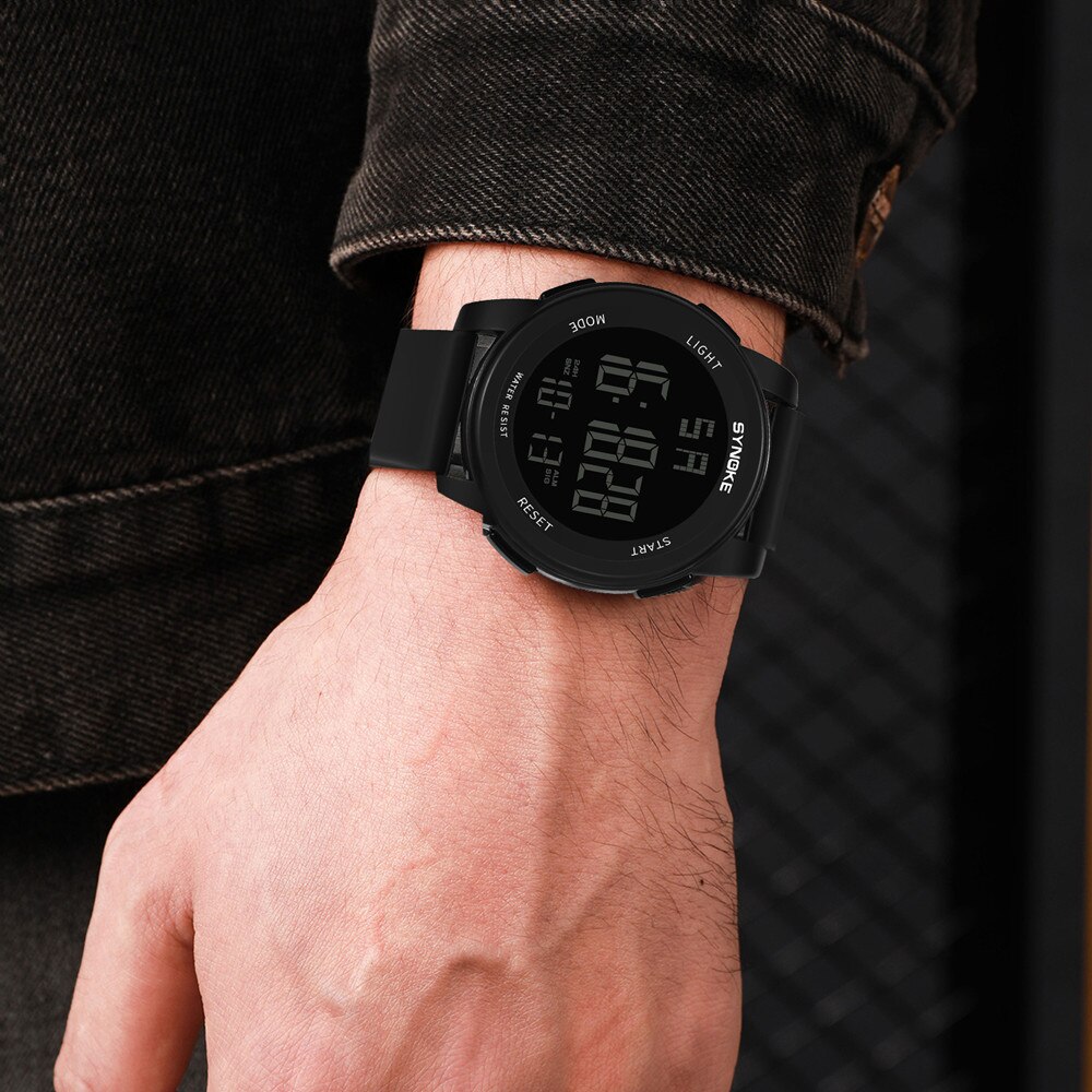 Synoke Mannen Buitensport Multifunctionele Waterdichte 5bar Schokbestendig Groot Scherm Lichtgevend Digitaal Voor Mannen Mode