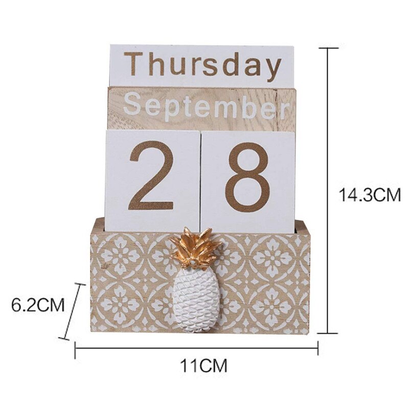 Wooden Perpetual Calendar, Vintage Wood Block Perpetual Calendar with 30 Minutes Wooden Hourglass Timer