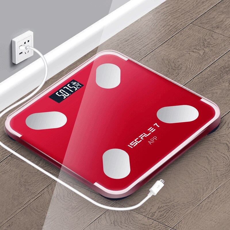 Bluetooth Smart Body Fat Scale Electronic Weighing Scale Measuring Fat Body Fat Woman Body Scale Weighing smart scale: China Red