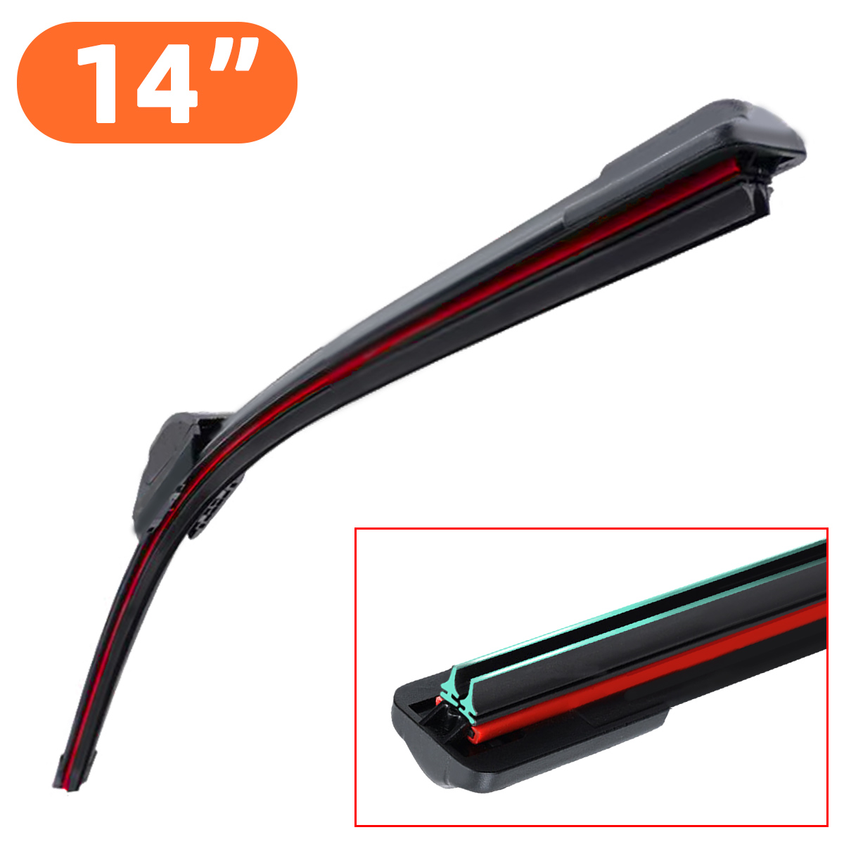 1PC Universal double rubber strip J/U-shaped wiper blade, front wiper glass cleaner wiping blade: Red