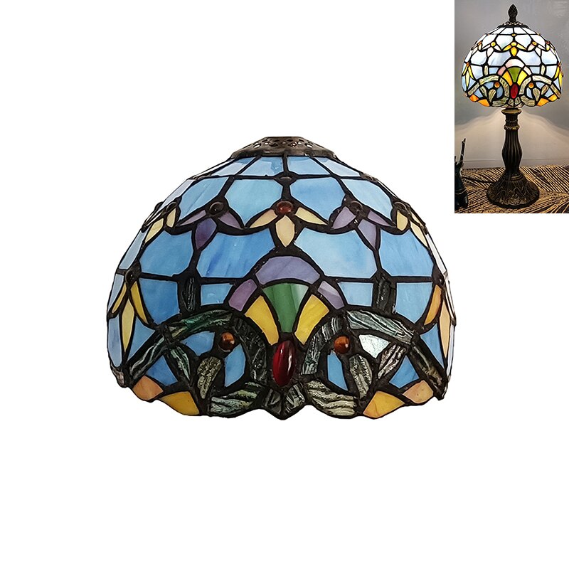 WOERFU-Pantalla de lámpara Tiffany europea, lámpara de mesa azul, lámpara de pared, luz colgante, bricolaje