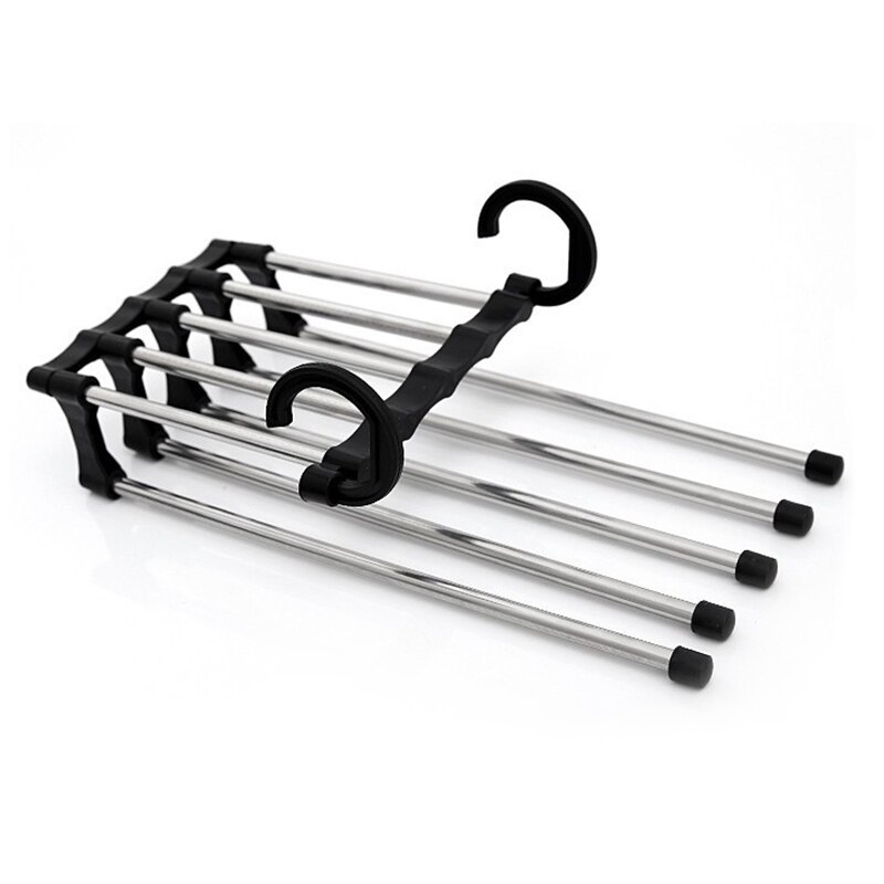 Percheros portátiles de acero inoxidable de 5 niveles para pantalones percha multifunción para pantalones, ganchos para pantalones, organización de almacenamiento de ropa,: Black