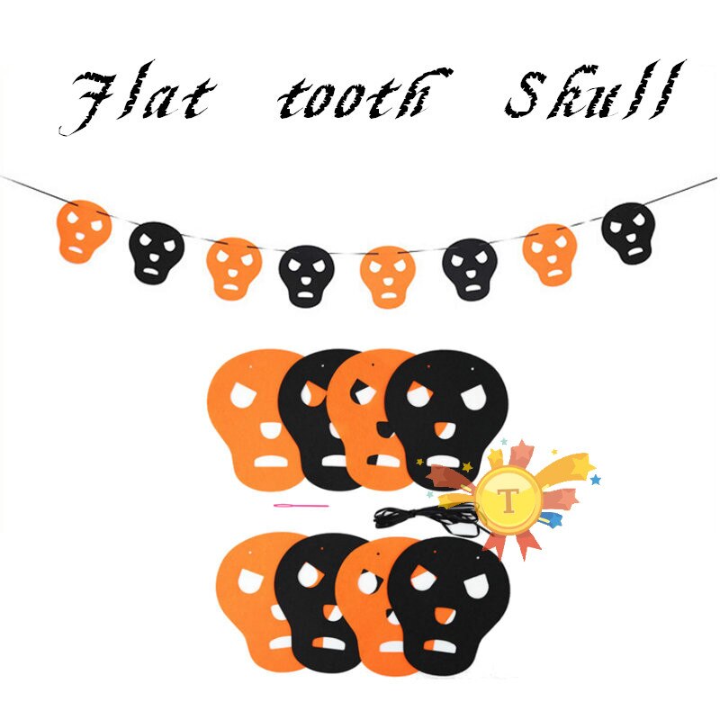 Paper Chain Garland Party Banner Event Decorations Pumpkin Bat Ghost Spider Skull Shape Halloween Banners Decor Garland: Flat tooth Skull