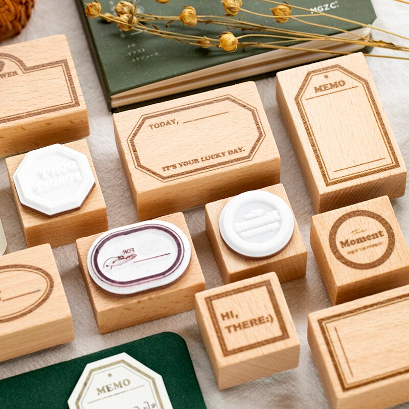 Moment Serie Retro Label Backgound Decoratie Stamp Set Diy Houten Stempels Voor Scrapbooking Standaard Stempel