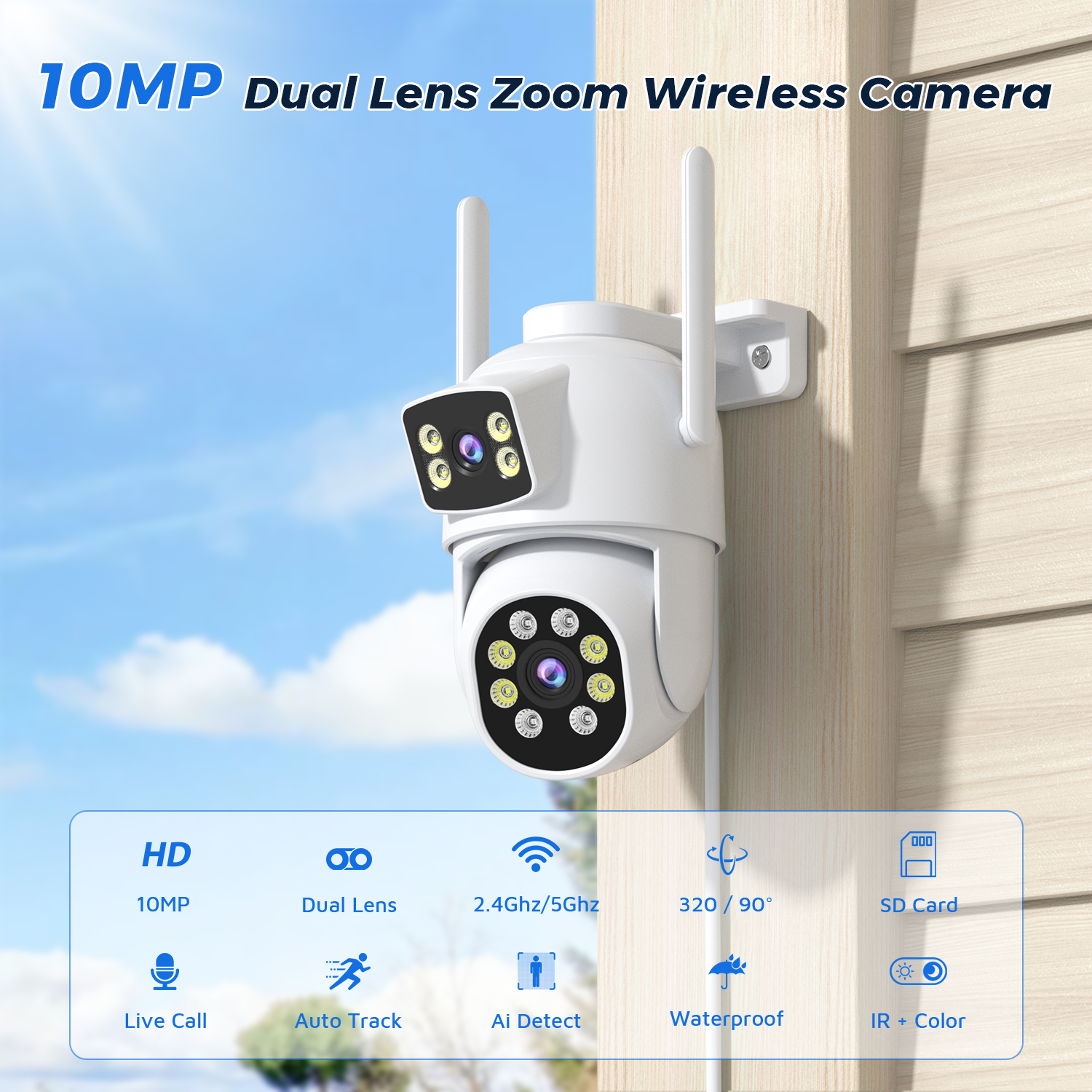BESDER 10MP IP Camera Wifi Dual Lens Outdoor Auto Tracking Night Vision 5G HZ Wifi CCTV Surveillance Camera Security Protection