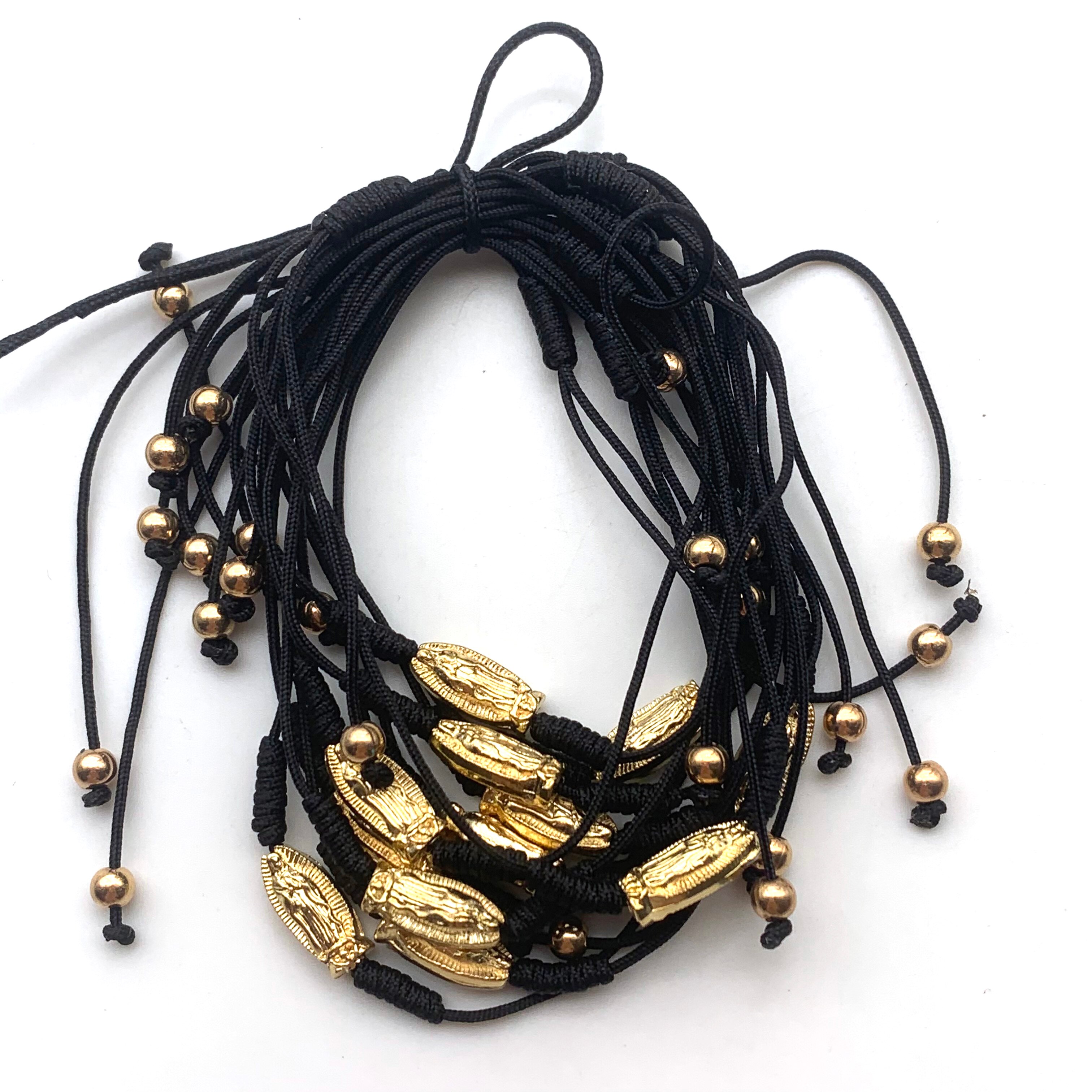 12 handgewebte armbänder mit goldenem motiv der jungfrau Maria/des heiligen Judas – Ideal für freunde, Partner und familie.: Schwarze jungfrau Maria