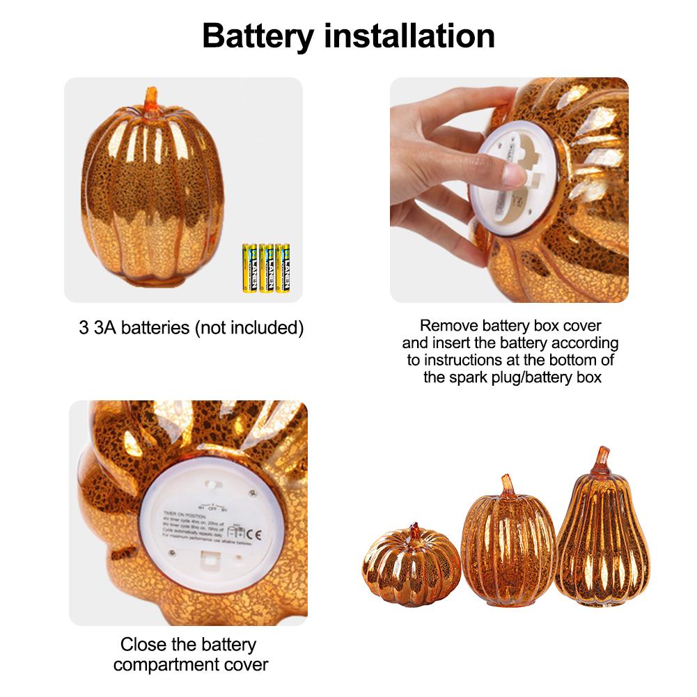 3 Citrouilles En Verre Avec LED – Déco Automne/Thanksgiving – Minuterie