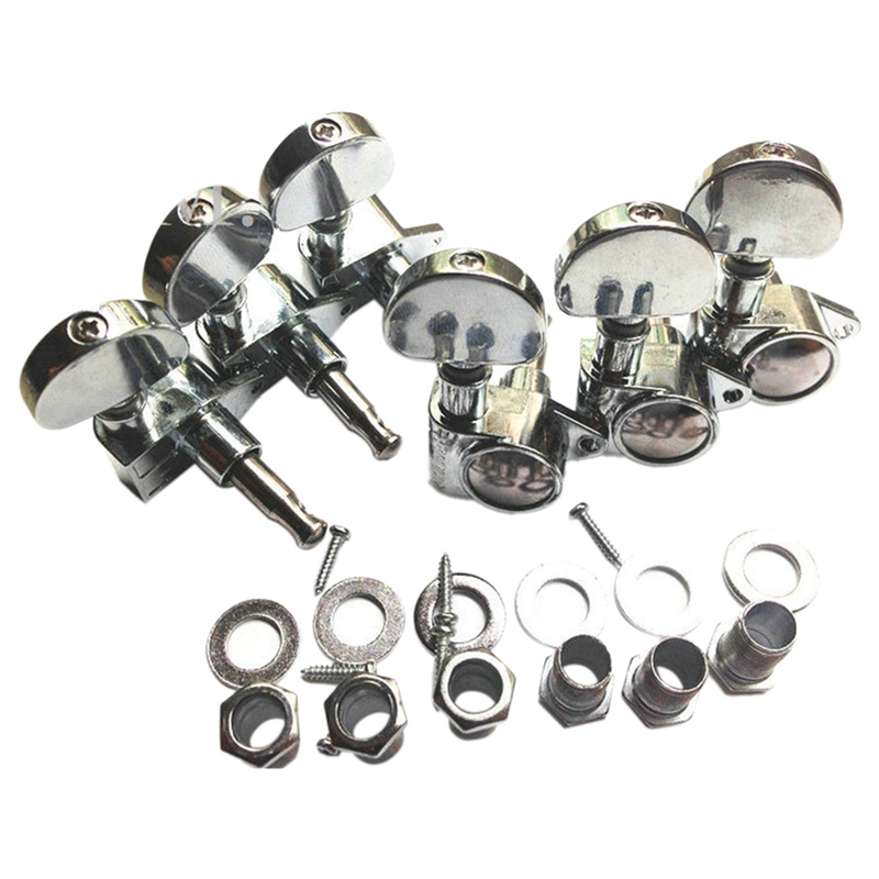 1Set Gitaar String Knop Grover Snaarwinder Gitaar Snaar Tuning Pegs Toetsen Tuners Machine Heads Volledig Gesloten Zilver: Default Title