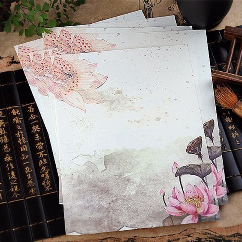8 Teile/los Vielzahl Jahrgang Chinesischen Stil Umschlag Papier SchöNe Blume knapp Papier Für freundlicher Schreibwaren: 3. Lotus