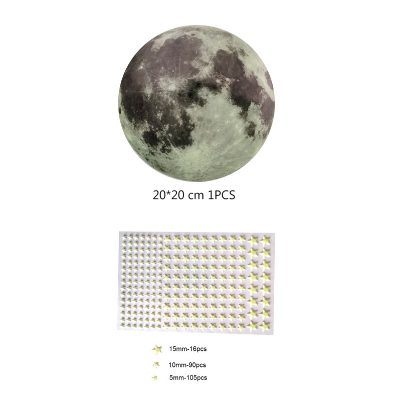 3D Luminous Bubble Star Wall Sticker Student Children's Bedroom Wall Decoration Removable Fluorescent Effect PVC Wallpaper: Star and Moon