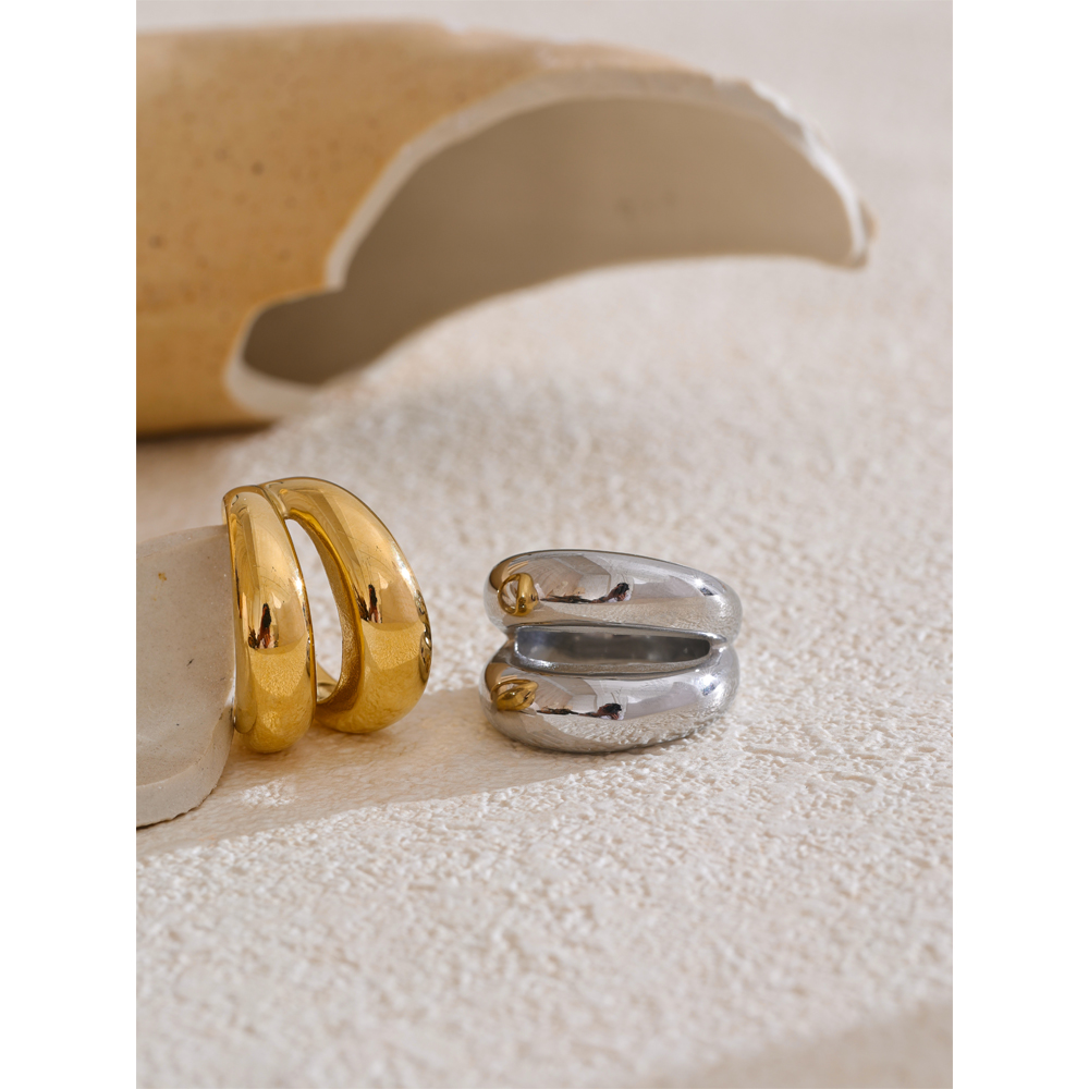Yhpup 789 # Anillo ancho liso geométrico de doble capa con textura de Metal de acero inoxidable para mujer, joyería personalizada de 2024