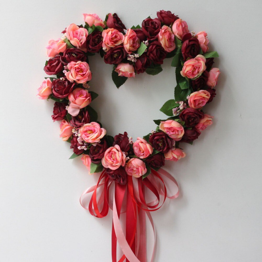 Artificial Silk Wreath Heart Shape Wall Decorative Flower Door Wreath For Proposal Wedding Valentines Day Hanging Garlands: D
