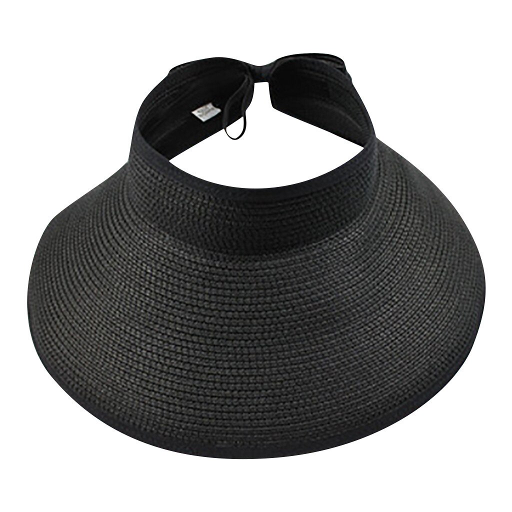 Kvinders hat sommer kvinder foldbare halm sol hatte til kvinder visir søde bowtie strand hat visir hat visera fisker hat gorra  #l20: Sort