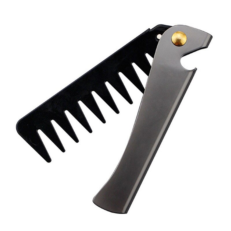 Peine plegable de acero inoxidable para hombre, herramienta para el cuidado de la barba, práctico y de uso: 02