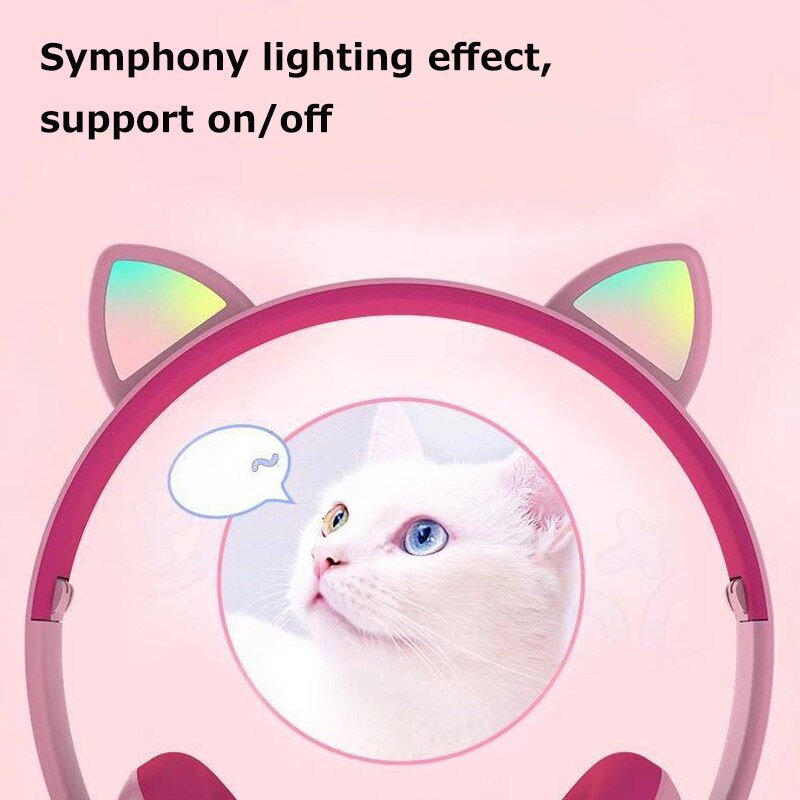 Cat Ear Wireless Bluetooth Headset With Mic LED Hifi Music Stereo Bass Headphones Mobile Phone Girl Daughter Adults Kids Headset