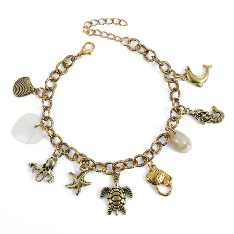 Starfish Sea Shell Charms Anklets Bracelets Alloy Metal Animal Turtle Pendant Heart Ankle Sandals Barefoot Jewelry Chain