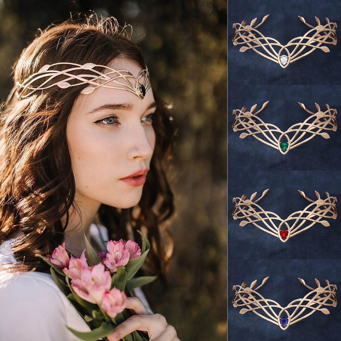 Déesse Cosplay front rond elfes couronnes diadème femmes homme Vintage feuille bandeau mariée cheveux accessoires couronne chapellerie de mariage
