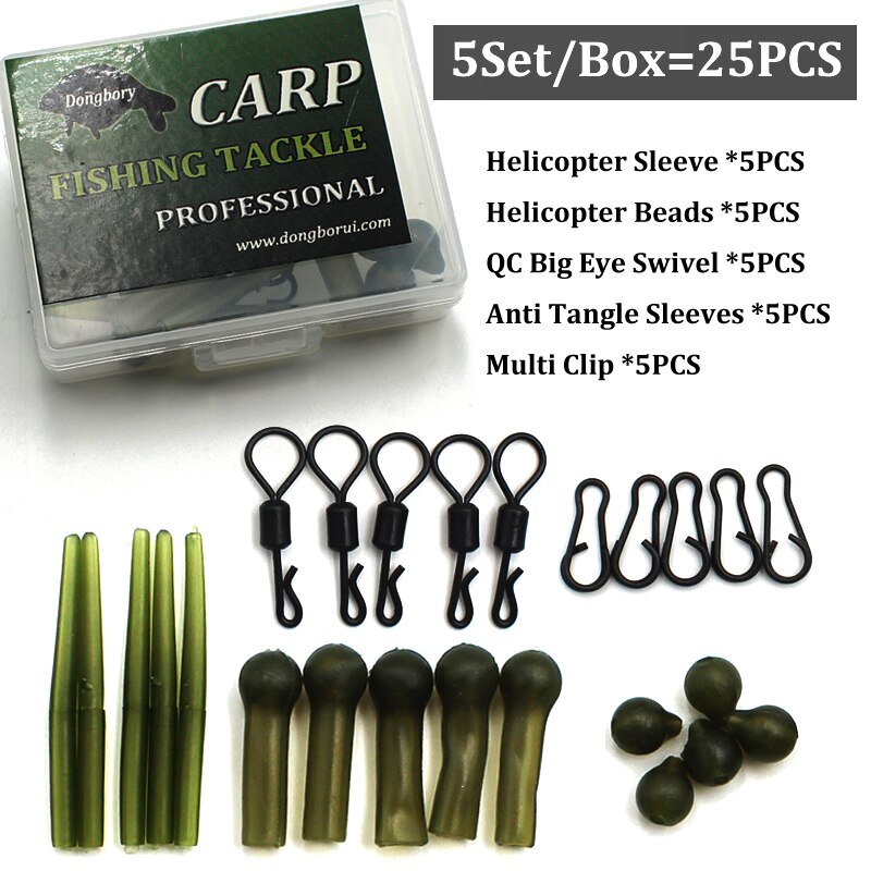 25 stk karpe fiskeri tilbehør helikopter rig kit ærme perler store øjne drejelige anti tangle ærme multi clip til karpe fiskeri