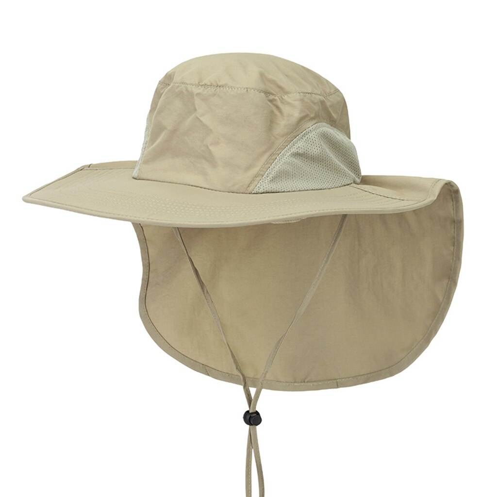 Unisex Wide Brim Sun Hat with Neck Flap Fishing Safari Cap Outdoor Hiking cloak Fisherman hat sombrero senderismo: Khaki 