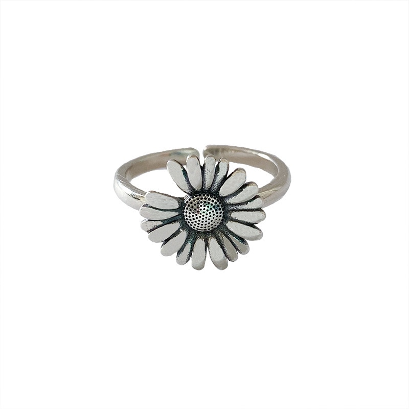 Vintage Retro 925 Sterling Silver Adjustable Flower Rings For Women Female Punk Jewelry