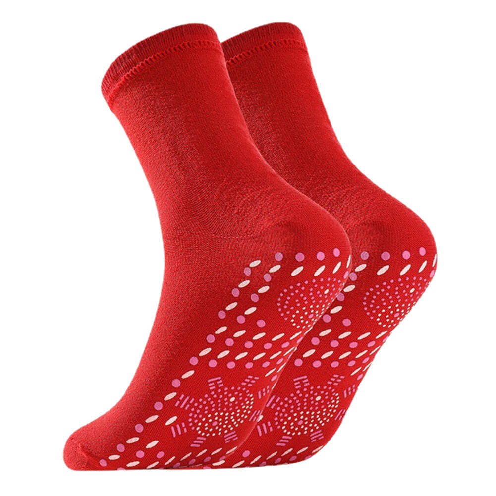 2Pcs Mannen/Vrouwen Unisex Winter Warm Zelfopwarming Gezondheid Sokken Pijnbestrijding Outdoor Anti-Koude Therapie magnetische Thermische Kousen: Red