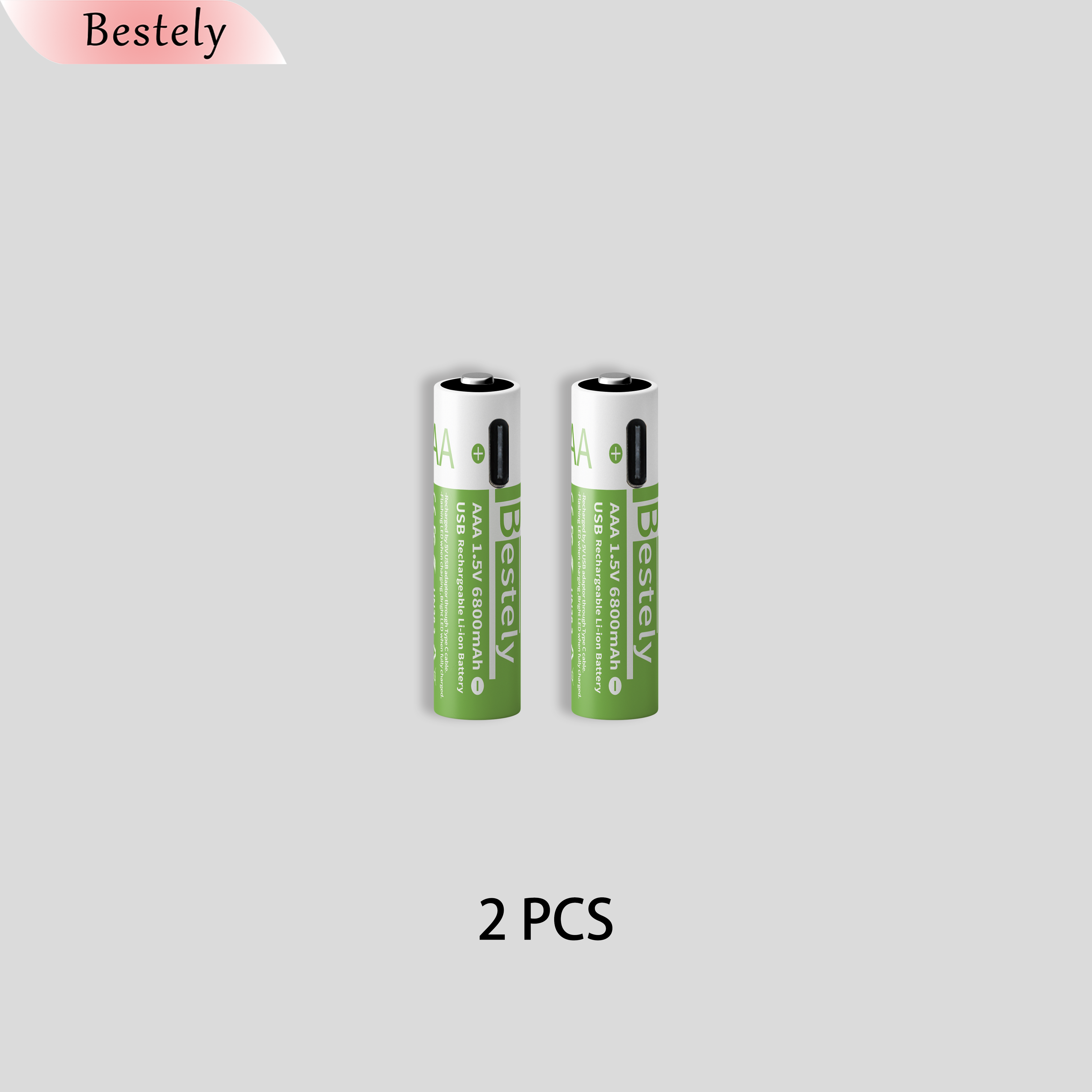 AAA 6800 mAh 1,5 V Lithium-Ionen-Batterien, wiederaufladbarer AAA-Lithium-Ionen-Akku mit hoher Kapazität, langlebig, mit USB-C-Schnellladekabel: Grau