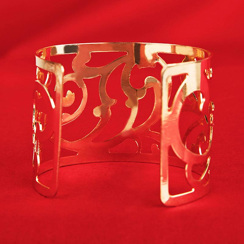 Luxe vrouwen Punk Stijl Grote Brede Goud Kleur Hollow Bloem Bangle Armband Vrouwen Boho Armbanden