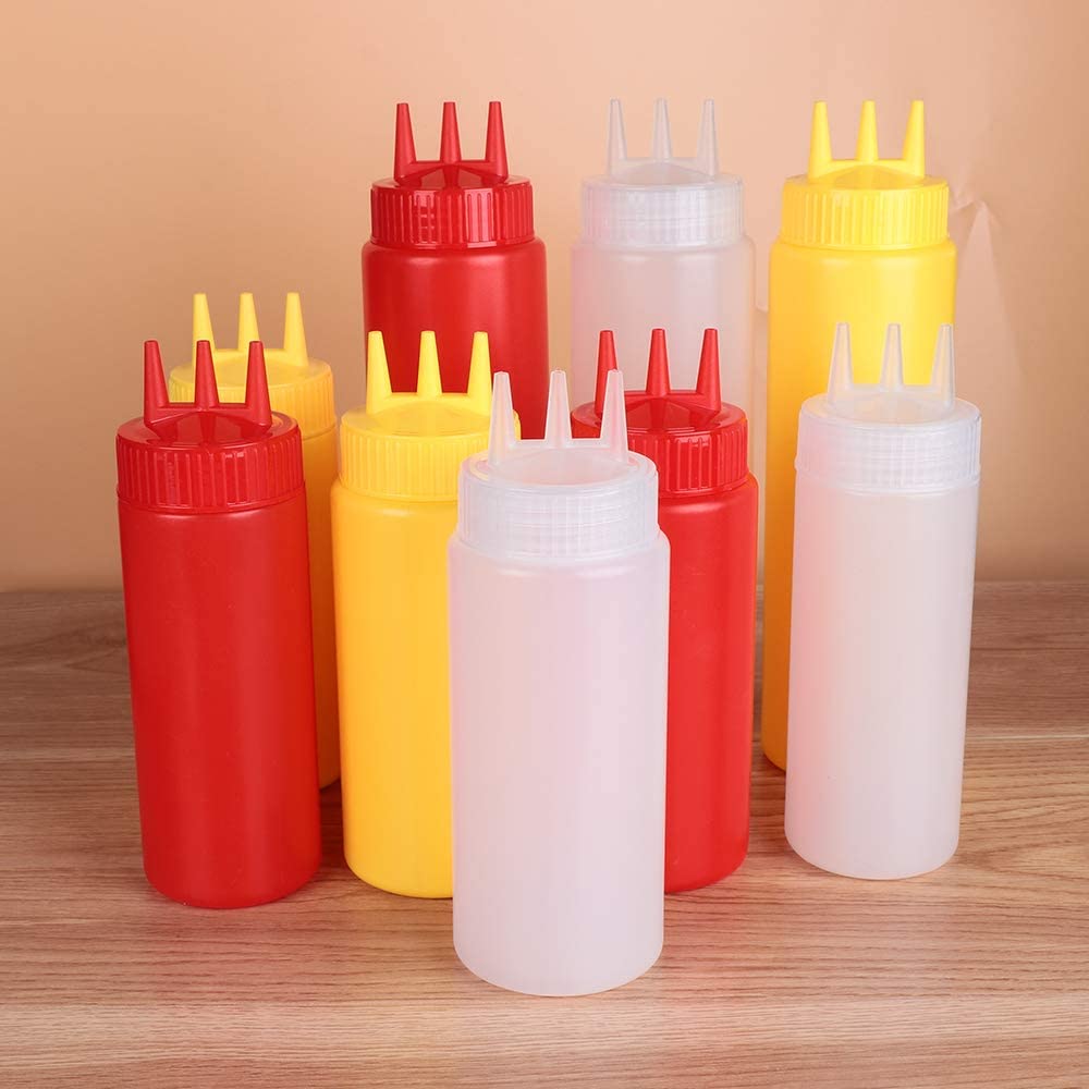 3 Hole Squeeze Bottle Condiment Dispenser Sauce Ketchup Salad Cruet Bin Oil Vinegar Storage Bottle DIY Kitchen Accessories