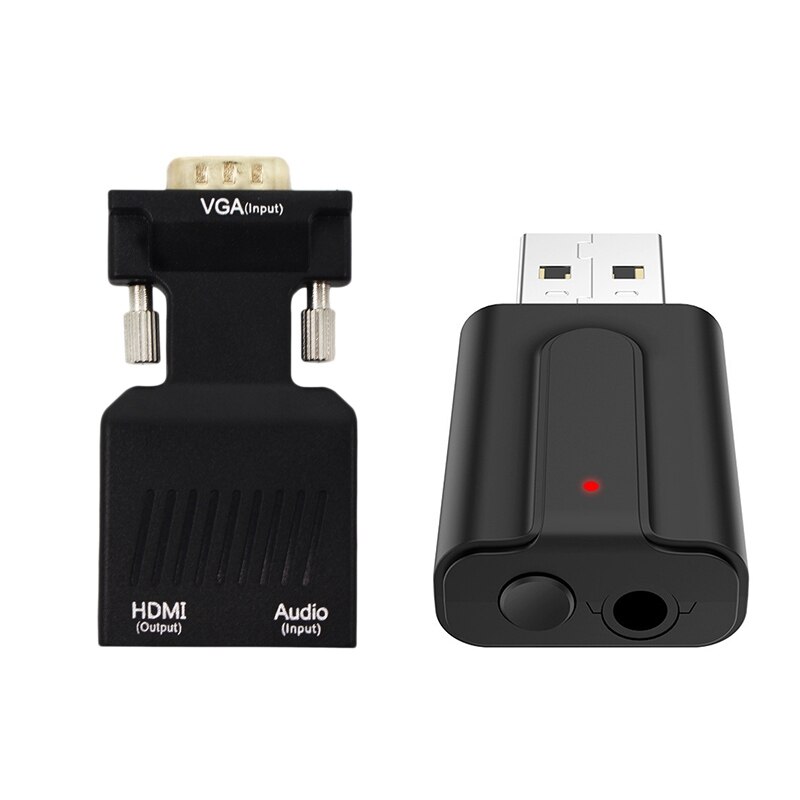 VGA macho a HDMI hembra con Adaptador de Audio, compatible con señal 1080P, transmisor y receptor Bluetooth, USB inalámbrico: Default Title