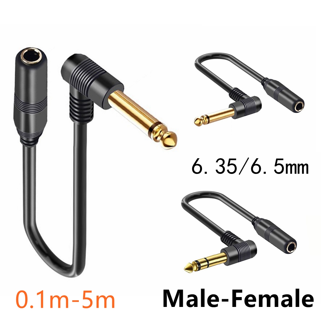 Zweikanaliges Gitarren-Verlängerungskabel Mono 6,35 TRS-Stecker auf 6,35 mm Ellenbogen 6,5 TRS-Buchse Audiokabel 0,1 m für Verstärker, Klaviere, Zuhause