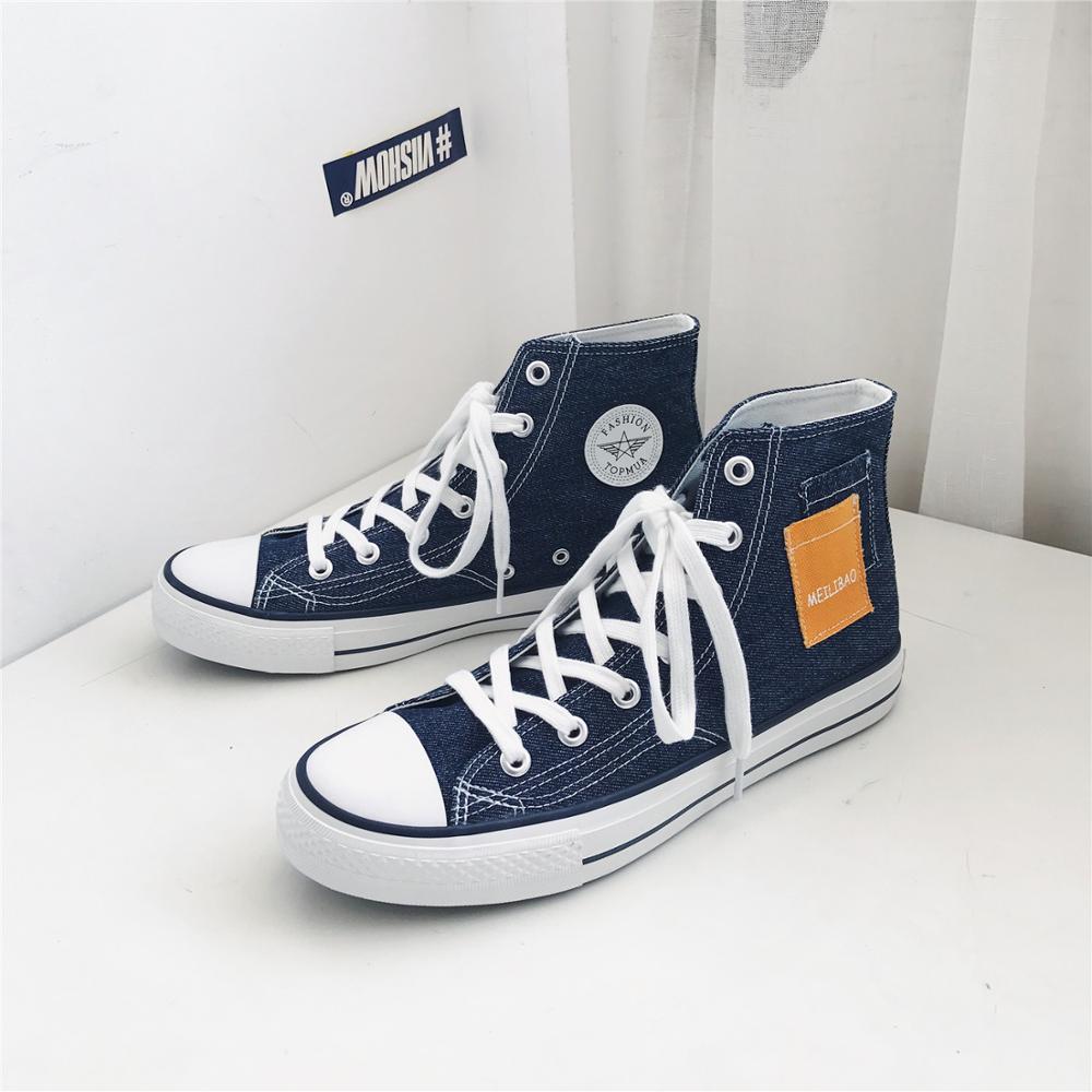 Siergan heren high-top canvas schoenen heren lente herfst top sneakers veterschoenen hoge stijl effen kleuren heren blauwe schoenen: Blauw / 7