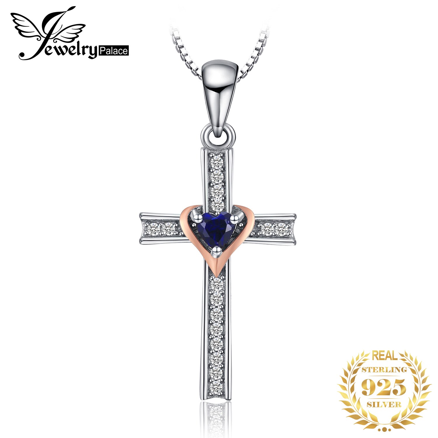 Kreuz Herz Erstellt Blau Saphir Anhänger Halskette 925 Sterling Silber Edelsteine Halsband ErkläSprosse Halskette Frauen Ohne Kette