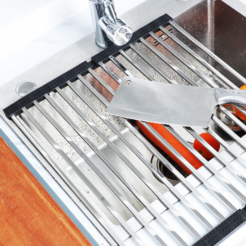 Folded Dish Drain Rack for Kitchen SUS304 Steel,Sink drying Rack,Bowl shelf Roll-up Dish Drying Rack Overthe Sink Plate Storage: XXL / Light Grey