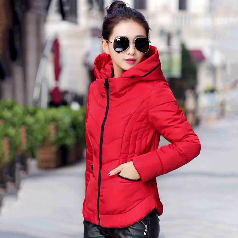 Short Winter Jacket Women Slim Female Coat Thicken Parka Cotton Hooded Fur Collar candy-colored Ladies Jacket