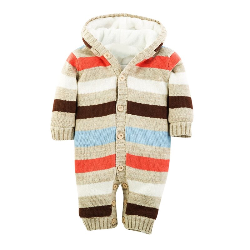 Kids Baby Jongens Meisjes Trui Jumpsuit Brei Haak Kapmantel Baby Kinderen Winter Gestreepte Geborsteld Dikke Warme Uitloper Kleding