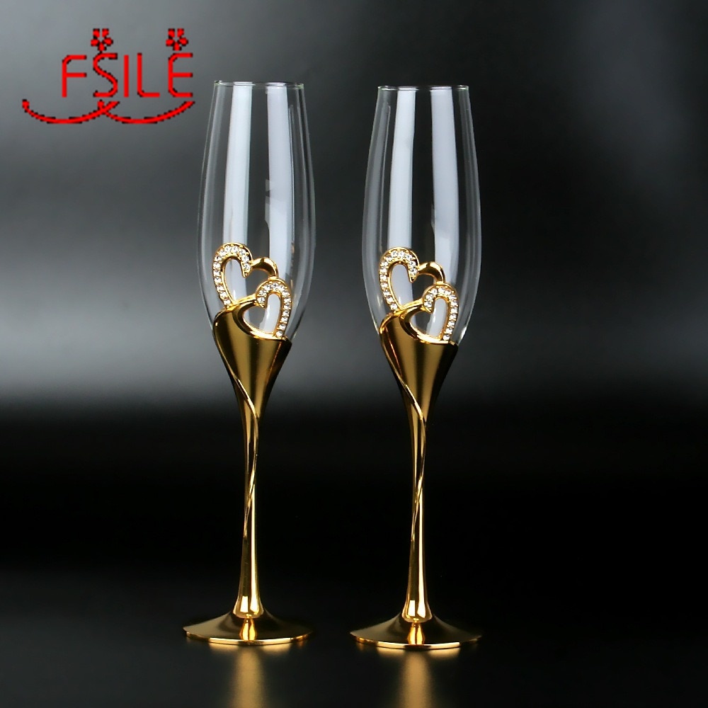 300Ml Kristal Champagne Glas Bruiloft Beker Paar Europese Stijl Huishoudelijke Fonkelende Zoete Wijn Glas Goud Bril