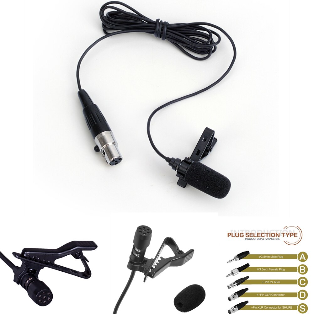 Zwart Lavalier Revers Microfoon Single Oorhaak Headset Mic 3.5Mm Xlr 3-Pin Voor Akg Xlr 4-Pin voor Shure Draadloze Systeem